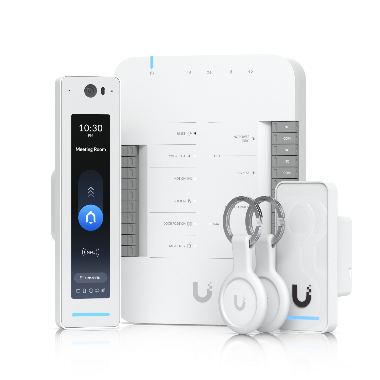 UniFi Access reader and hub with key fobs